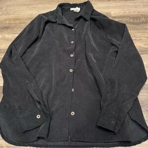 Black Corduroy Button-Up Shirt